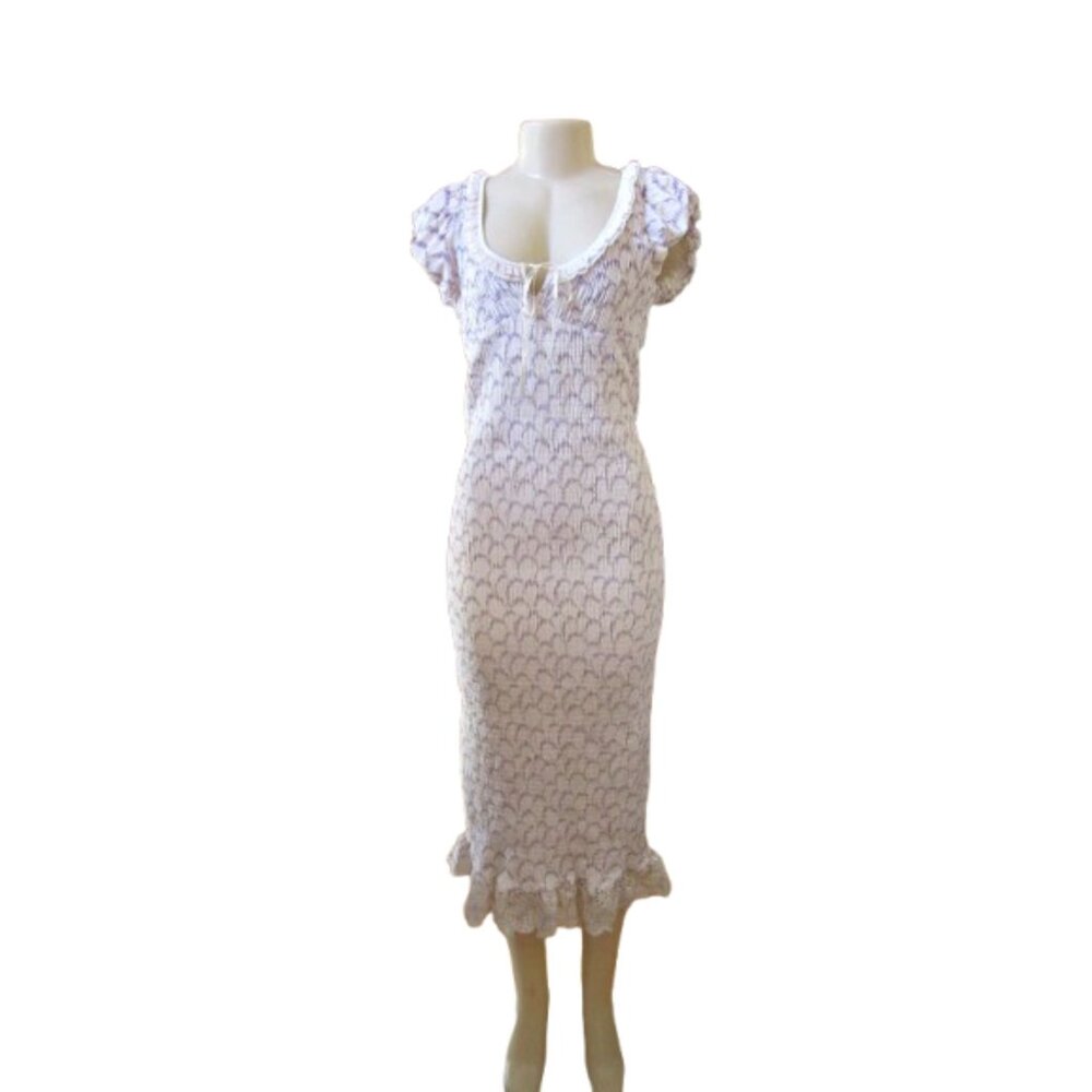 Free People White and Light Lavender Patterned Midi Dress